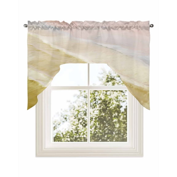 Yellow Coastal Wave Kitchen Swag Valance for Window, Rod Pocket Short Kitchen Curtains 36 Inch Length, Summer Modern Ocean Beach Swag Topper Small Window Treatment for Cafe Bathroom Bedroom