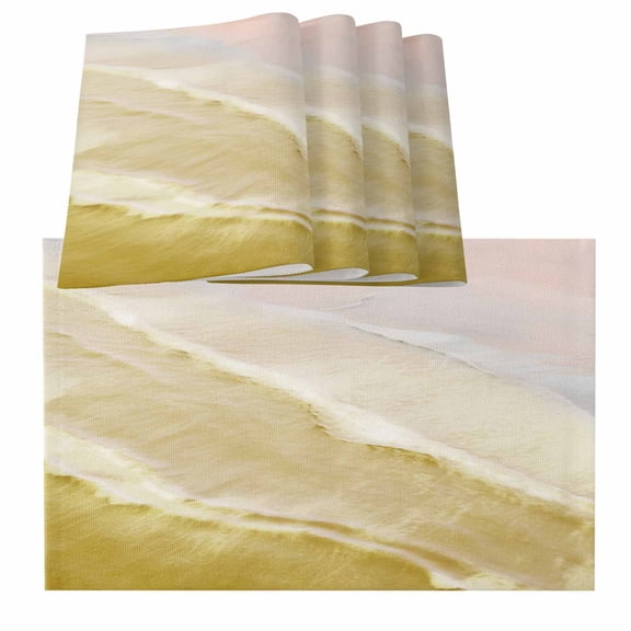 Yellow Coastal Wave Placemats for Dinning Table Set of 4, Summer Modern Ocean Beach Burlap Kitchen Place Mats Waterproof Cloth Table Mats, Indoor Outdoor Placemats Easy Clean Dinner Decor