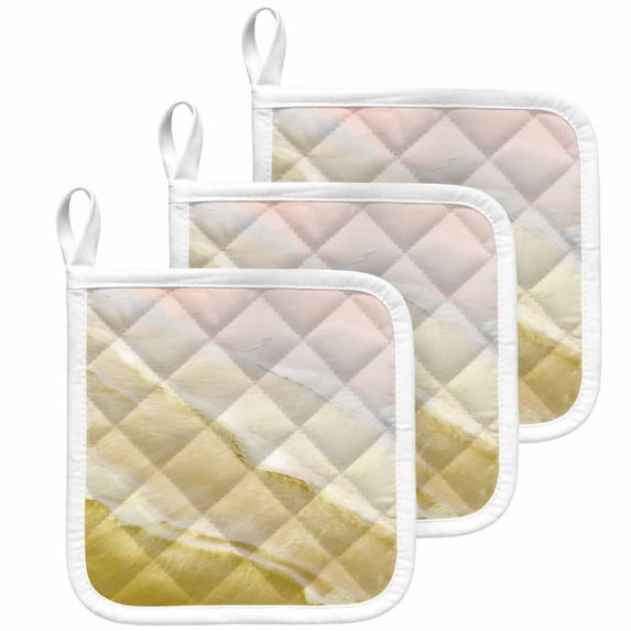 Yellow Coastal Wave Pot Holders for Kitchen Heatproof Potholder, 3 Pack Summer Modern Ocean Beach Hot Pads Multipurpose Oven Pads Cloth Potholders Trivet for Cooking Baking