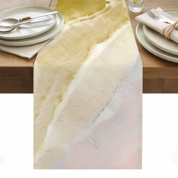 Yellow Coastal Wave Table Runner - 72 Inch Long, Kitchen Dining Table Runner Dresser Scarves, Summer Modern Ocean Beach Farmhouse Decor for Coffee Tables Wedding Party Banquet