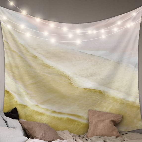 Yellow Coastal Wave Tapestry for Bedroom Wall Hanging Tapestry, Summer Modern Ocean Beach Ceiling Backdrop Tapestries Poster Blanket Wall Decor for Teens Room Living Room Dorm 59" x 90"