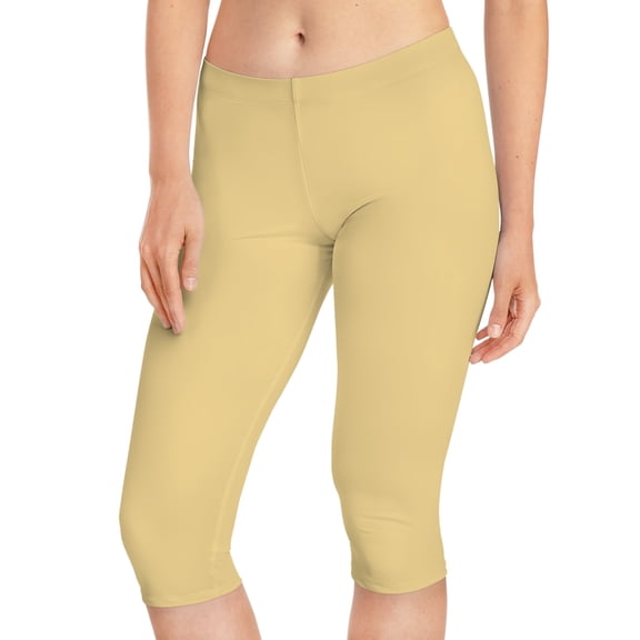 Yellow Color Capri Leggings, Yellow Capri Leggings