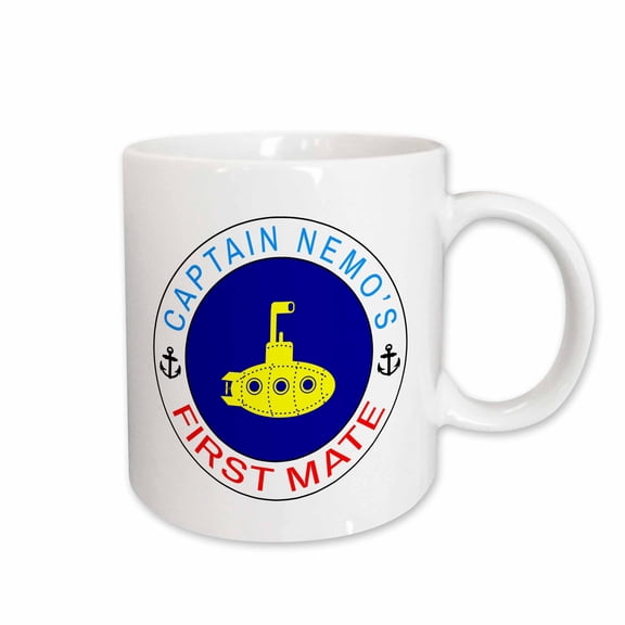 3drose, Yellow Color Submarine, Blue Circle. Text Captain Nemos First Mate, 15oz Mug