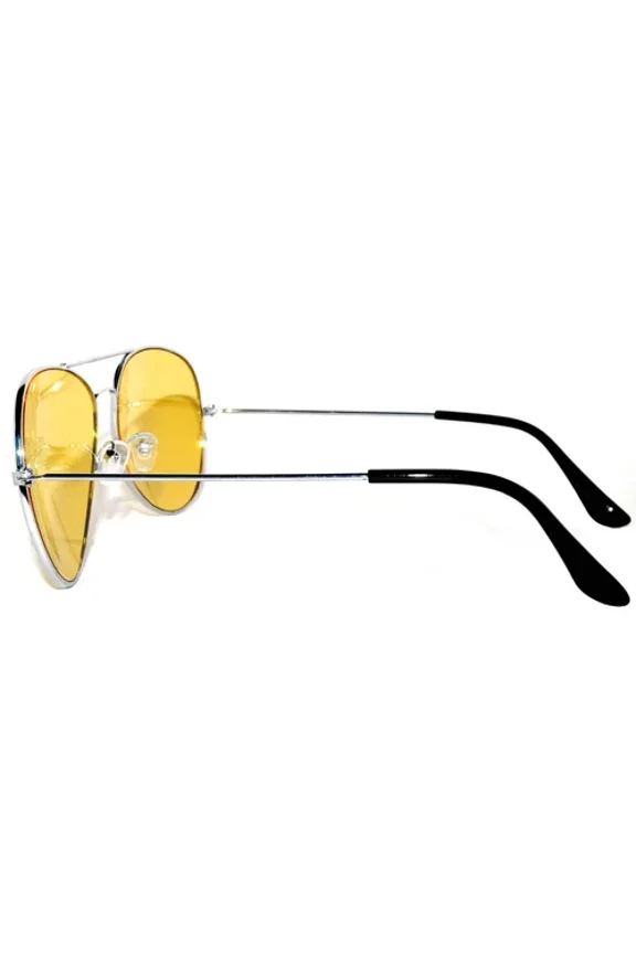 Yellow Colored Tinted Lens Aviator Style Women Men Sunglasses Silver Metal Uvb