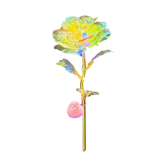 Yellow Colorful Luminous Rose Artificial Flower With Led Lights Unique Home Decor Gift For Valentines Day Anniversary Birthday Mother Day Yellow