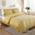 thumbnail image 1 of Yellow Comforter Set Twin, 2Pcs Comforters Queen Size Ruffle Farmhouse Bedding Sets Queen with Comforter, Lightweight Soft Shabby Chic Bedding Comforter Set for All Season, 1 of 7