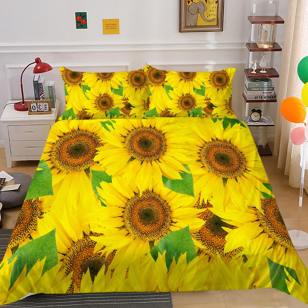 Yellow Comforter Sets Twin Size Girls Sunflower Bedding Set ,California
