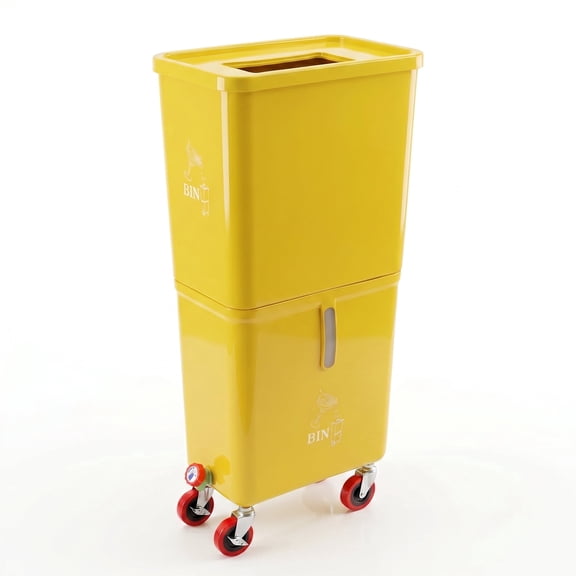 Yellow Commercial Beverage Bin with Wheels | Dual-Compartment Drink Dump Bin