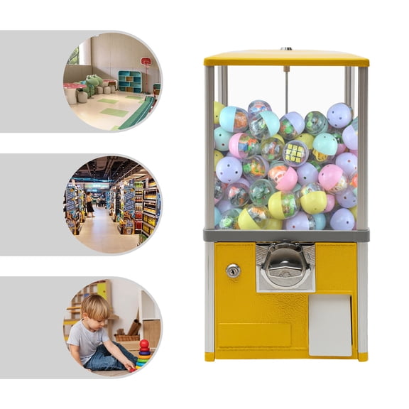 Yellow Commercial Gumball Candy Bulk Vending Machine with Removable Canisters Dispenser Coin Bank Capacity 800 Coins 11.42*10.24*20.87 in for Game Stores, Retail Stores, and Amusement Parks