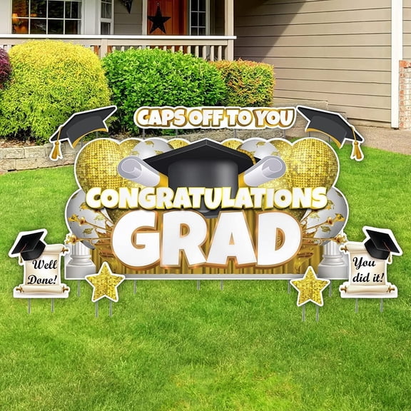 Yellow Congratulations Grad Yard Card, 72x36 Inches, Graduation Yard Signs