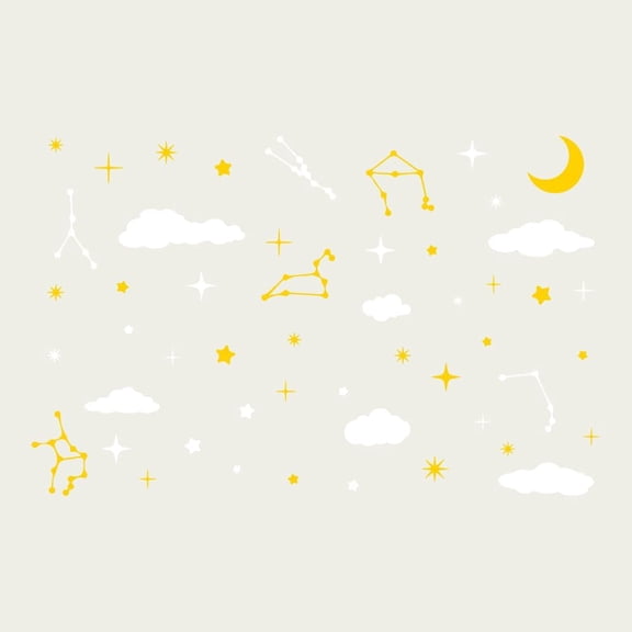 Yellow Constellations Moon Wall Sticker White Clouds Wall Decal Removable Vinyl Home Decor Flowers Wall Art DIY Art PVC Kids Baby Room Nursery Decor Wall Sticker Vinyl Transfer Colorful