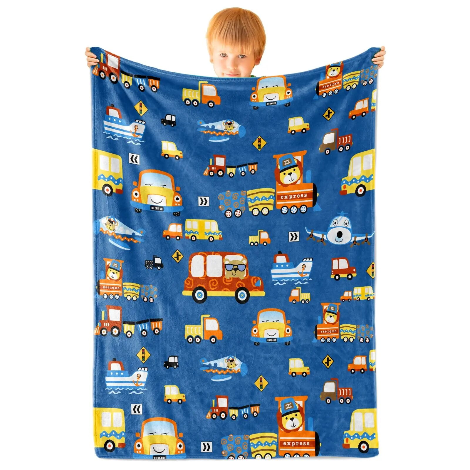 Yellow Construction Truck Blanket Cartoon Tractor Cars Flannel Throw Blankets for All Season