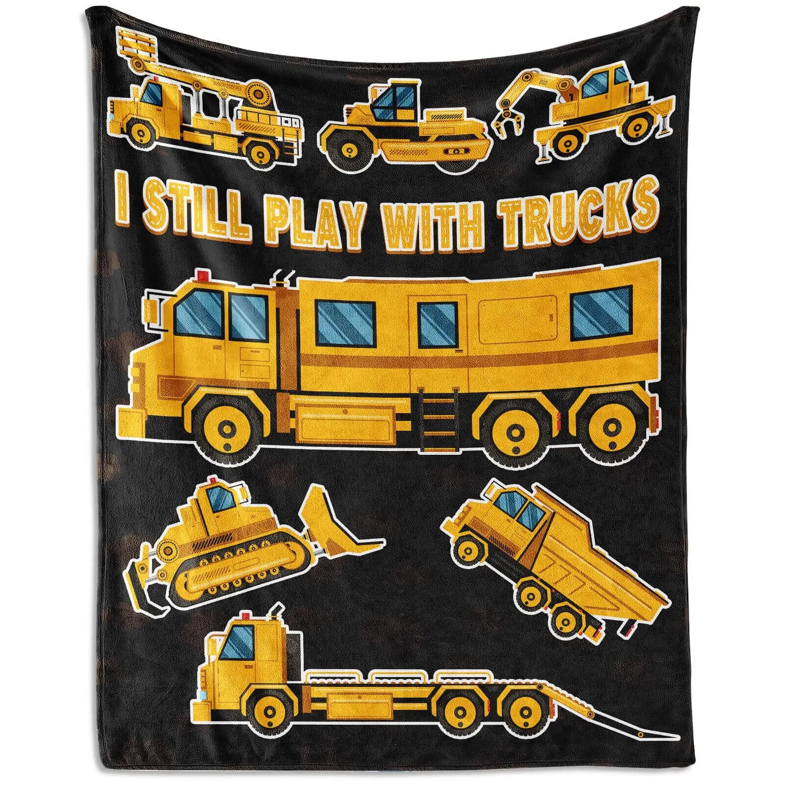 Yellow Construction Truck Blanket Cartoon Tractor Cars Flannel Throw Blankets for All Season