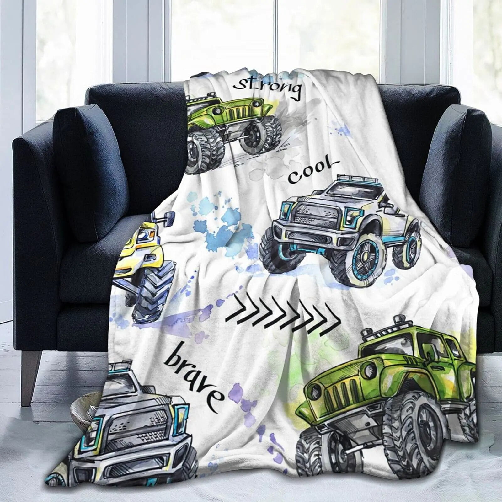 Yellow Construction Truck Blanket Cartoon Tractor Cars Flannel Throw Blankets for All Season