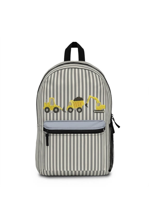 Yellow Construction Trucks Backpack | Kids Striped Digger Pattern