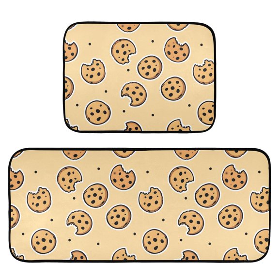 Yellow Cookie Pattern Kitchen Mat 2 Piece Non Slip Absorbent carpet Floor Mat 19.7x27.6in+19.7x47.2in
