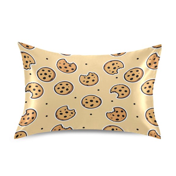 Yellow Cookie Pattern Pillowcase Queen Size 30''x20'' Satin Double-Sided Print Soft Wrinkle Resistant
