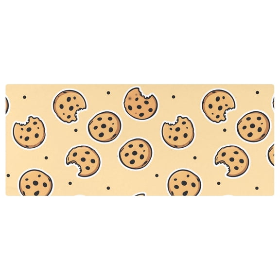 Yellow Cookie Pattern Stretch Fitted Tablecloth 2.5x6ft Elastic Wrinkle Resistant Cover