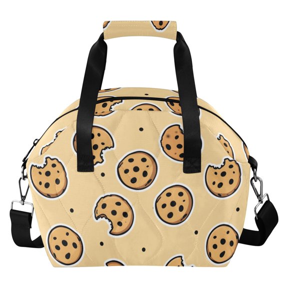 Yellow Cookie Pattern Women Lunch Bag Quilted Insulated Water Resistant Tote for Work and Picnic