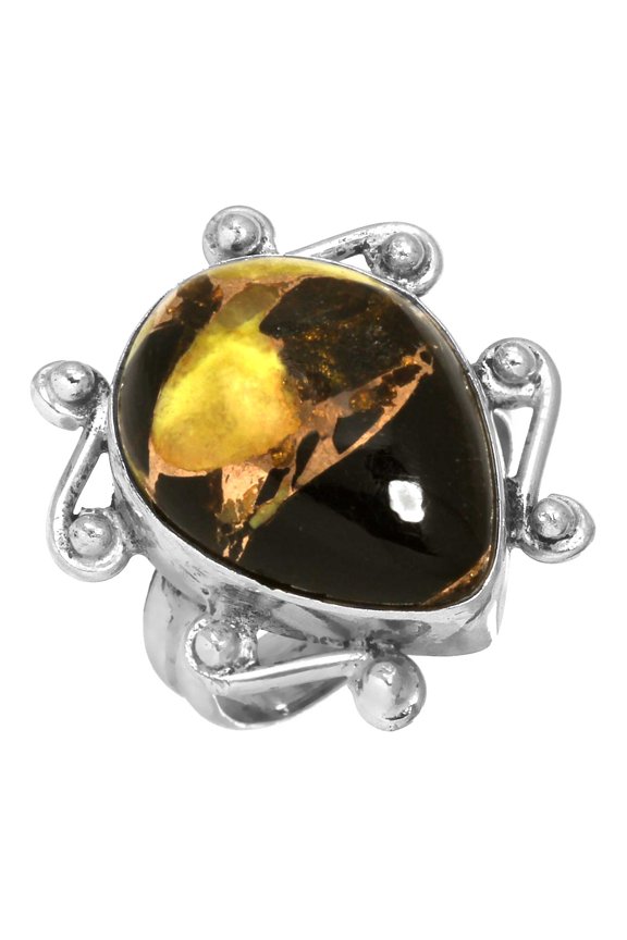 Yellow Copper Calcite Modern Ring Solid 925 Sterling Silver