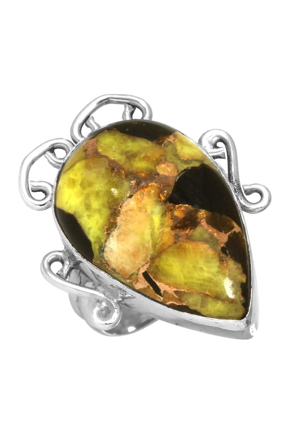 Yellow Copper Calcite Stylish Ring Solid 925 Sterling Silver