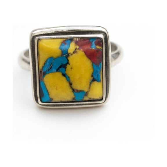 Yellow Copper Turquoise Statement Ring, 925 Sterling Silver, Handcrafted Cushion Cut Gemstone Ring