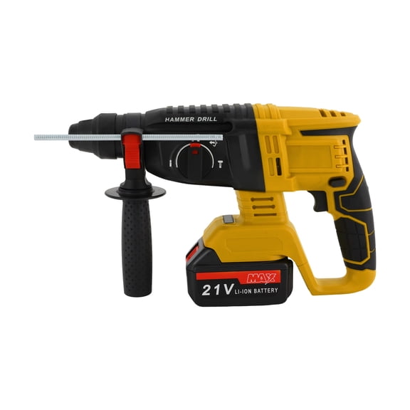 Yellow Cordless Rotary Hammer Drill 21V Brushless for Dewalt 20V Max Battery, 4-in-1 Rotary Hammer with Safety Clutch, 800W Equivalent for Concrete/Masonry/Wood/Metal, 5 Drills & Gloves Included