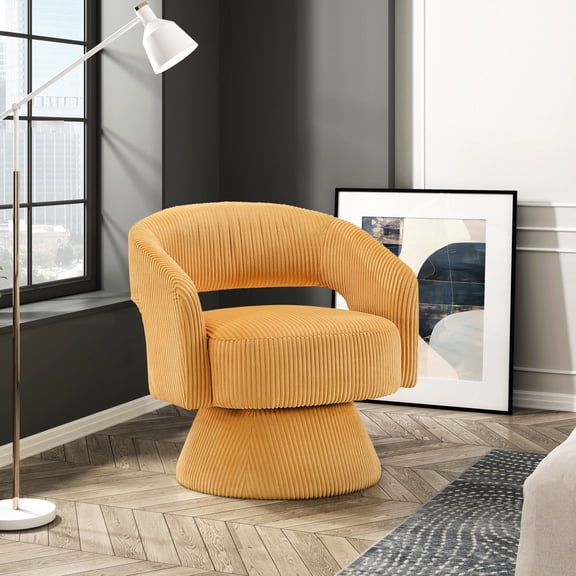 Yellow Corduroy Accent Chair | 360-Degree Rotation | Create a Stylish and Comfortable Environment