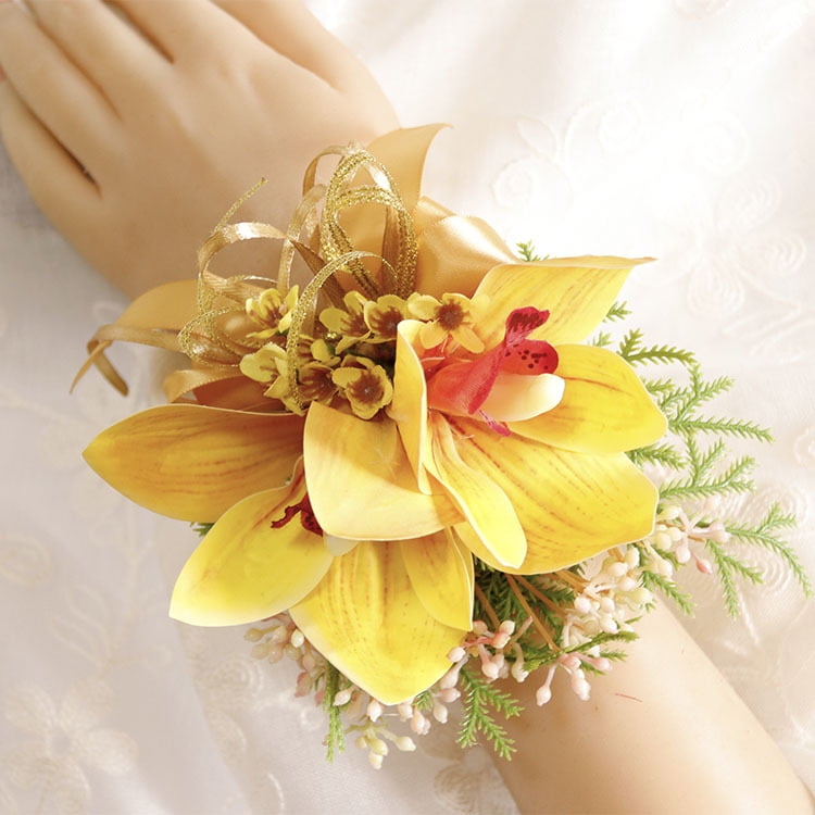 Yellow Corsage And Boutonniere Set For Wedding Prom Artificial Rose