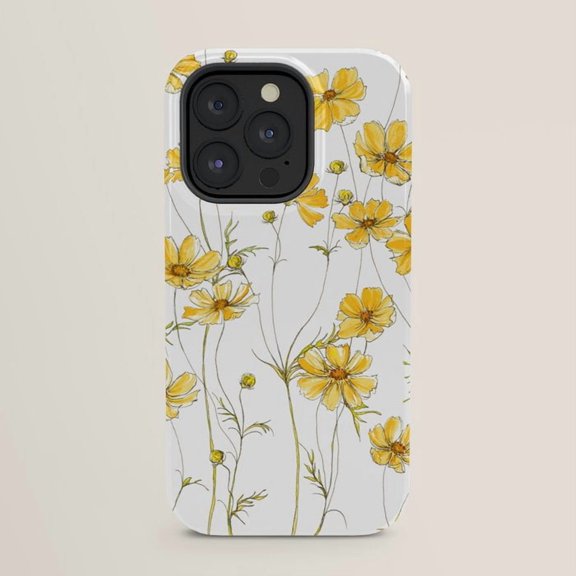 Yellow Cosmos Wildflowers on White Tough Case for Apple iPhone Series, Polycarbonate and TPU