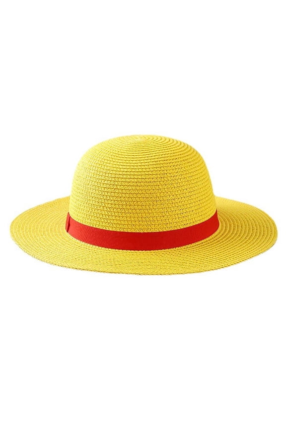 Yellow Cosplay Straw Cap Anime Luffy Flat Hats One Piece Cartoon Props Hat Boy Girl Beach Sun HatLuffy Straw Hat for Adults