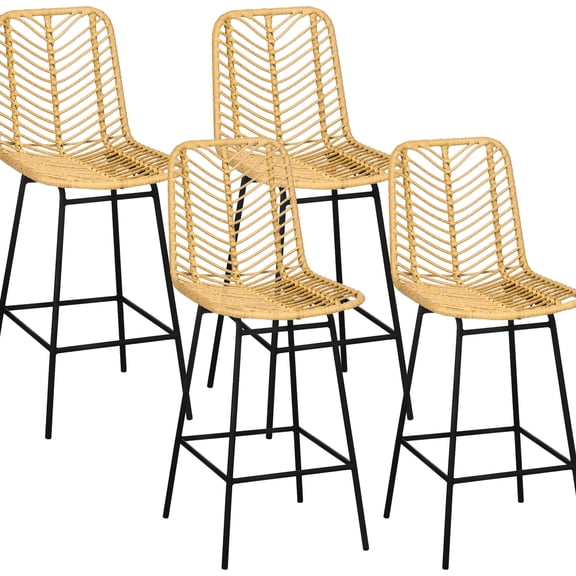 Yellow Counter Stools | Matched to 37.75" Countertops | Rattan Design for Style | 264 lbs Weight Capacity