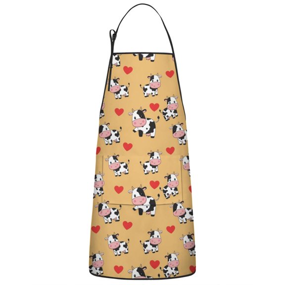 Yellow Cow Heart Pattern Apron-Garden Aprons for Women with Pockets-Cotton Linen Waterproof Kitchen Cooking Gardening Aprons Adjustable for Kitchen,Cooking,BBQ and Salon 33x27 Inch