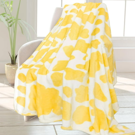Yellow Cow Print Blanket Soft Flannel Blanket Fleece Cute Cow Blankets for Couch Sofa Cow Gifts Warm Cozy Cow Decor Throw Blanket