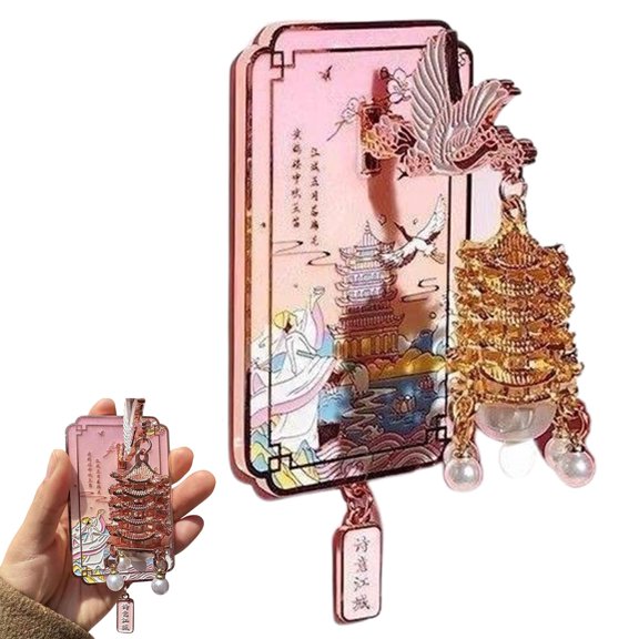 Yellow Crane Tower Luminous Lantern Refrigerator Magnet, Luminous Metal 3D Landmark Refrigerator, Souvenir & Holiday Decor for Collectors, Cultural Enthusiasts, Home Decor (Pink)