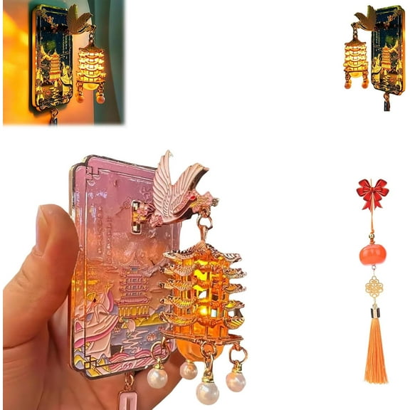 Yellow Crane Tower Luminous Lantern Refrigerator Magnet, Metal 3D Crane Dance Streamer Landmark Decorative, Cultural Scenic Gift for Travel Collectors and Home Kitchen