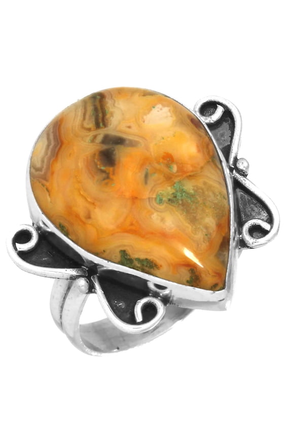 Yellow Crazy Lace Agate Ring 925 Sterling Silver Women Jewelry