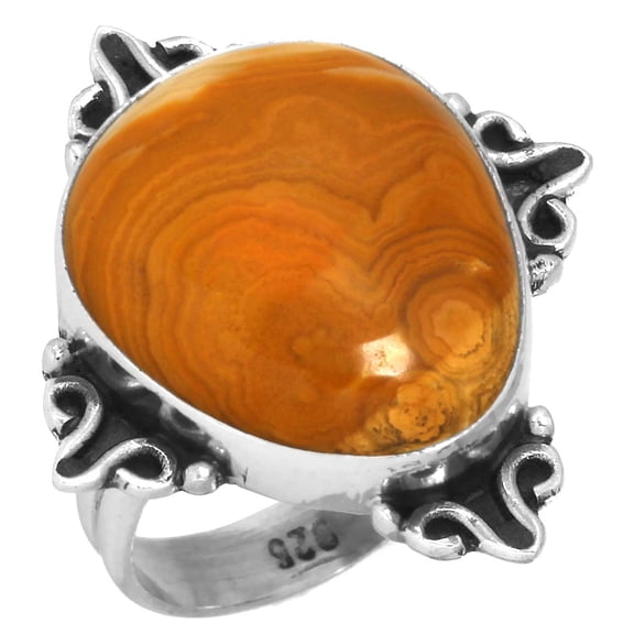 Yellow Crazy Lace Agate Ring 925 Sterling Silver Women Jewelry