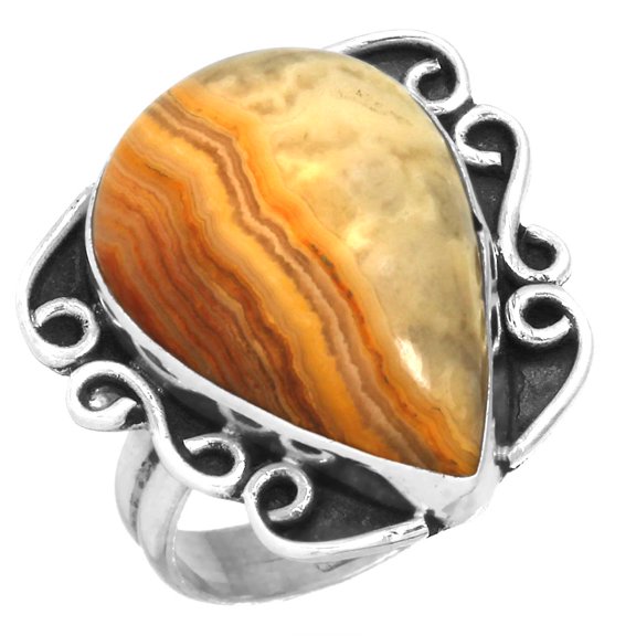 Yellow Crazy Lace Agate Women Jewelry 925 Sterling Silver Ring