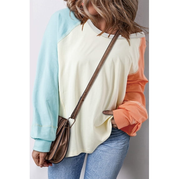 I AM A FASHION JUNKY Yellow Cream Colorblock Patchwork Crew Neck Long Sleeve Top