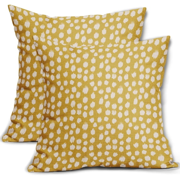 Yellow Cream Dots Pillow Covers 18x18 Set of 2 Boho Design Polka Dot Throw Pillows Modern Trendy Print Outdoor Decorative Pillowcase Square Linen Cushion Cases Decor for Sofa Couch Bed