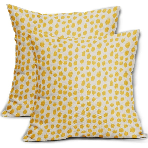 Yellow Cream Pillow Covers 20x20 Set of 2 Boho Design Polka Dot Throw Pillows Modern Brush Strokes Print Decorative Pillowcase Square Cushion Cover Linen Case for Home Sofa Couch Bed