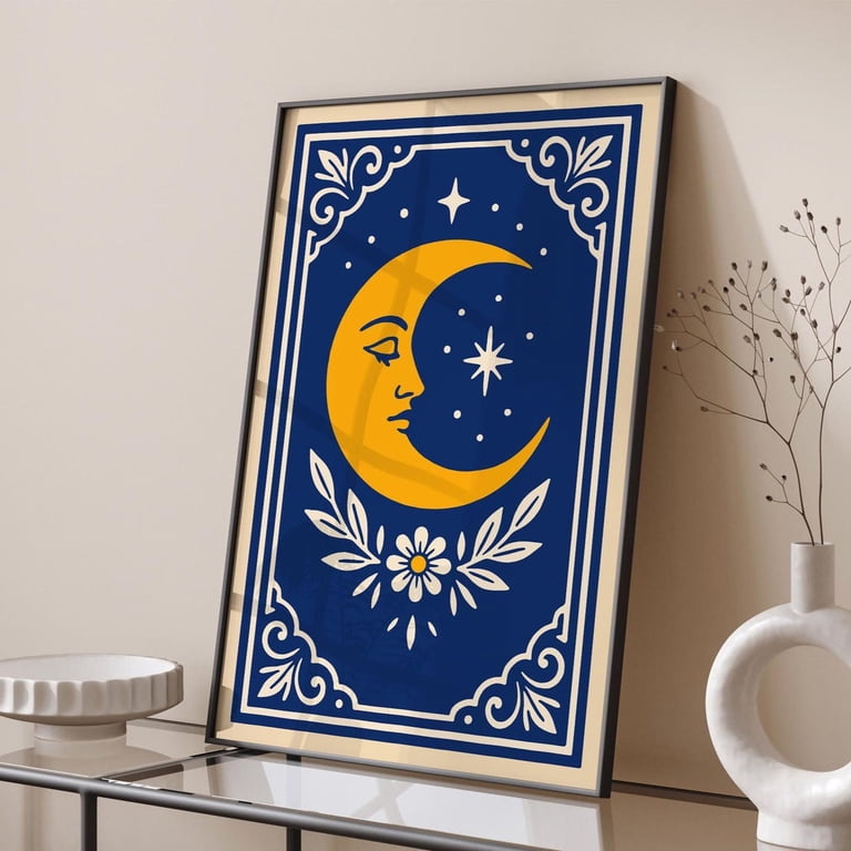 Vintage Crescent Moon Art Yellow Crescent Moon Vintage Celestial