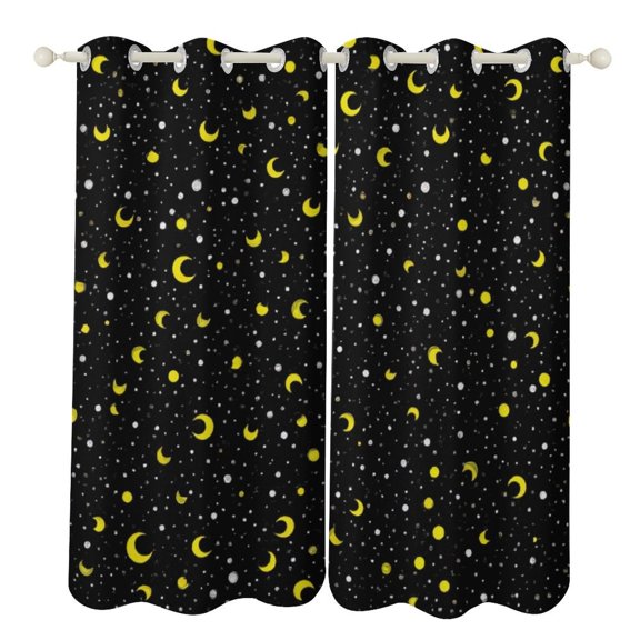 Yellow Crescent Moons And Stars Pattern Luxury Window Curtains Blinds for Living Room Kids Bedroom Bathroom Kicthen Door Home Decor 2 Panels