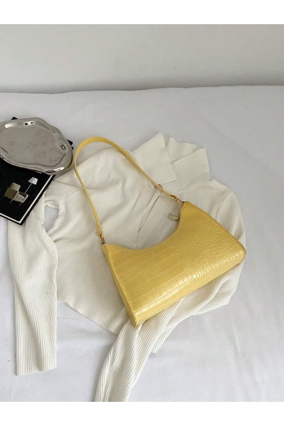 Yellow Croc-Embossed Mini Shoulder Bag With Adjustable Strap