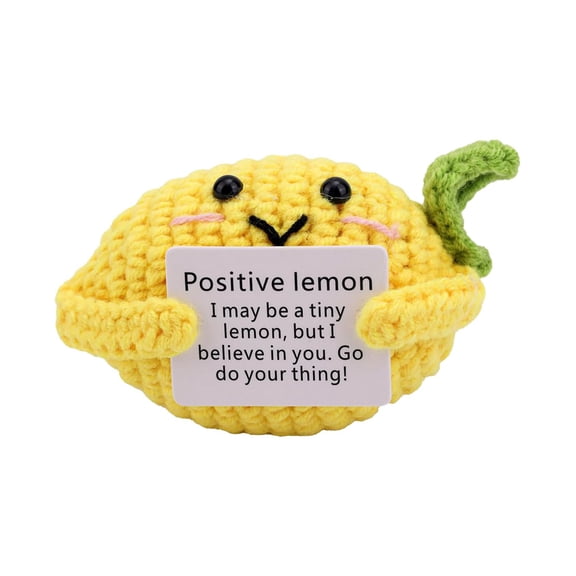 Yellow Crochet Positive Lemon Toy, Inspirational Knitted Lemon Doll with Encouragement Card, Cute Motivational Gift Desk Decor Plush Cute Fidget Plush Lemon Toy 3.15*1.97*1.97 Inch