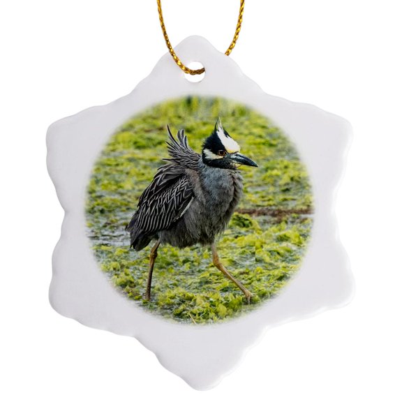 3drose, Yellow Crowned Night Heron, 3 inch Snowflake Porcelain Ornament