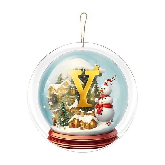 Yellow Crystal Ball Acrylic Car Ornament, Alphabet Christmas Tree Pendant, 2D Flat Home Decoration for Holiday Decor, Cute Alphabet Design Christmas Hanging Ornament