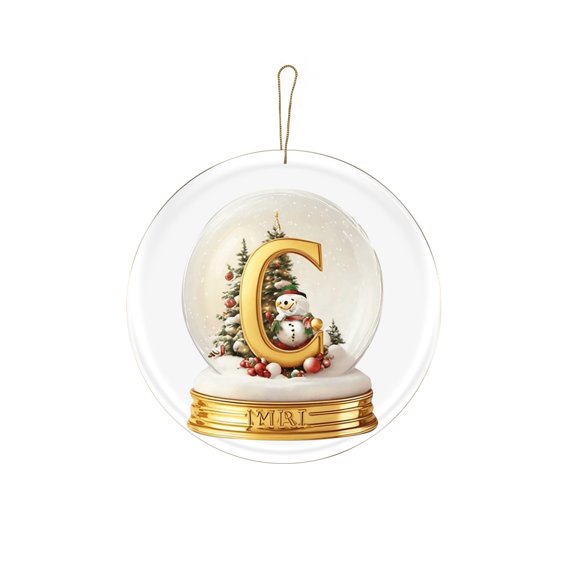 Yellow Crystal Ball Acrylic Car Ornament, Alphabet Christmas Tree Pendant, 2D Flat Home Decoration for Holiday Decor, Cute Alphabet Design Christmas Hanging Ornament
