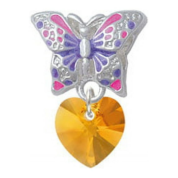 Yellow Crystal Heart - Butterfly Charm Bead
